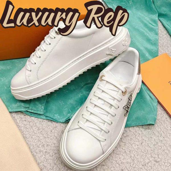 Replica Louis Vuitton Unisex LV Time Out Sneaker Silver Calf Leather Strass Monogram Flowers 8