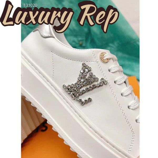 Replica Louis Vuitton Unisex LV Time Out Sneaker Silver Calf Leather Strass Monogram Flowers 9