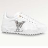 Replica Louis Vuitton Unisex LV Time Out Sneaker Silver Calf Leather Strass Monogram Flowers 12