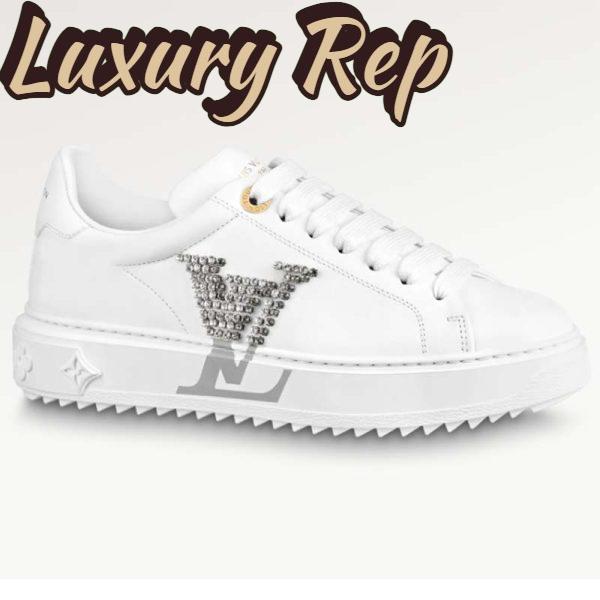 Replica Louis Vuitton Unisex LV Time Out Sneaker Silver Calf Leather Strass Rubber Outsole