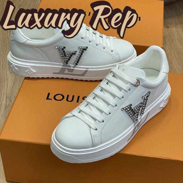 Replica Louis Vuitton Unisex LV Time Out Sneaker Silver Calf Leather Strass Rubber Outsole 3