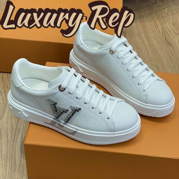 Replica Louis Vuitton Unisex LV Time Out Sneaker Silver Calf Leather Strass Rubber Outsole 4