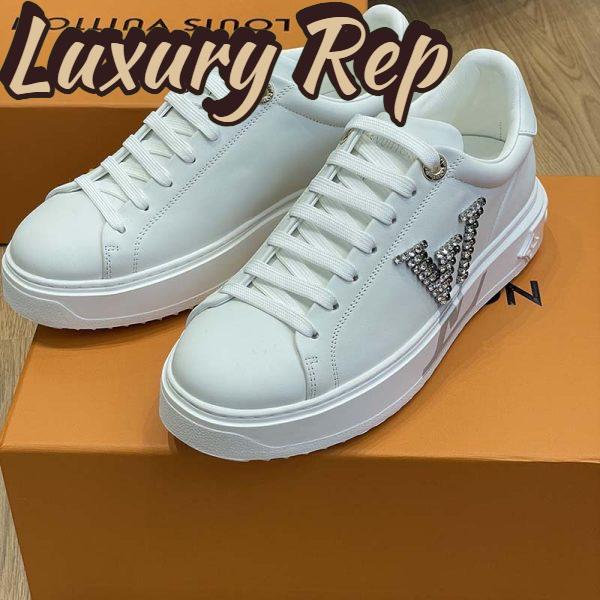 Replica Louis Vuitton Unisex LV Time Out Sneaker Silver Calf Leather Strass Rubber Outsole 6