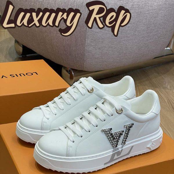 Replica Louis Vuitton Unisex LV Time Out Sneaker Silver Calf Leather Strass Rubber Outsole 7