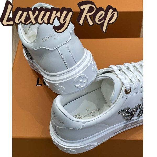 Replica Louis Vuitton Unisex LV Time Out Sneaker Silver Calf Leather Strass Rubber Outsole 9