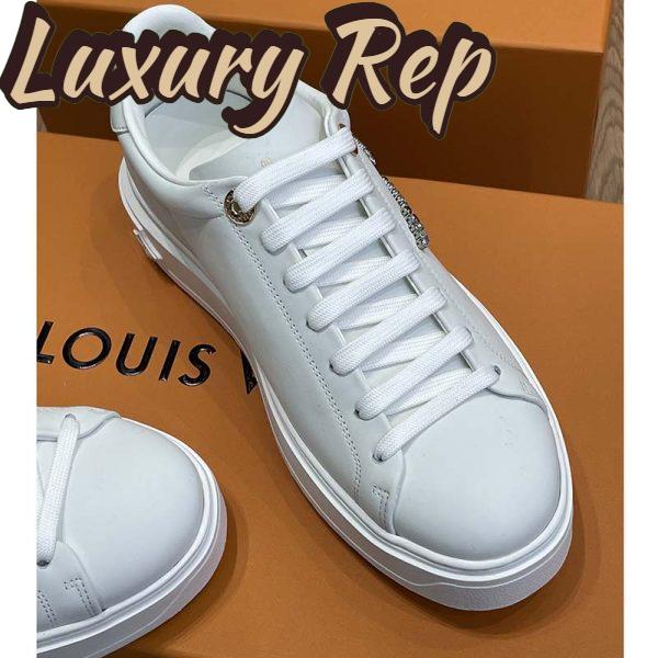Replica Louis Vuitton Unisex LV Time Out Sneaker Silver Calf Leather Strass Rubber Outsole 10
