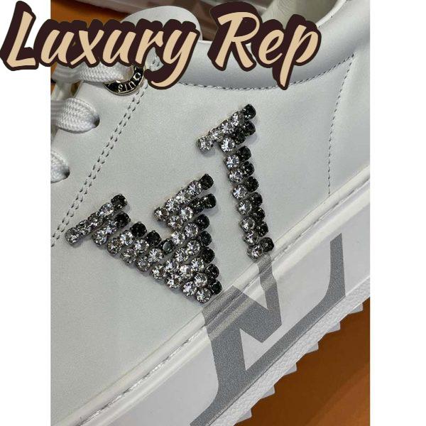 Replica Louis Vuitton Unisex LV Time Out Sneaker Silver Calf Leather Strass Rubber Outsole 11